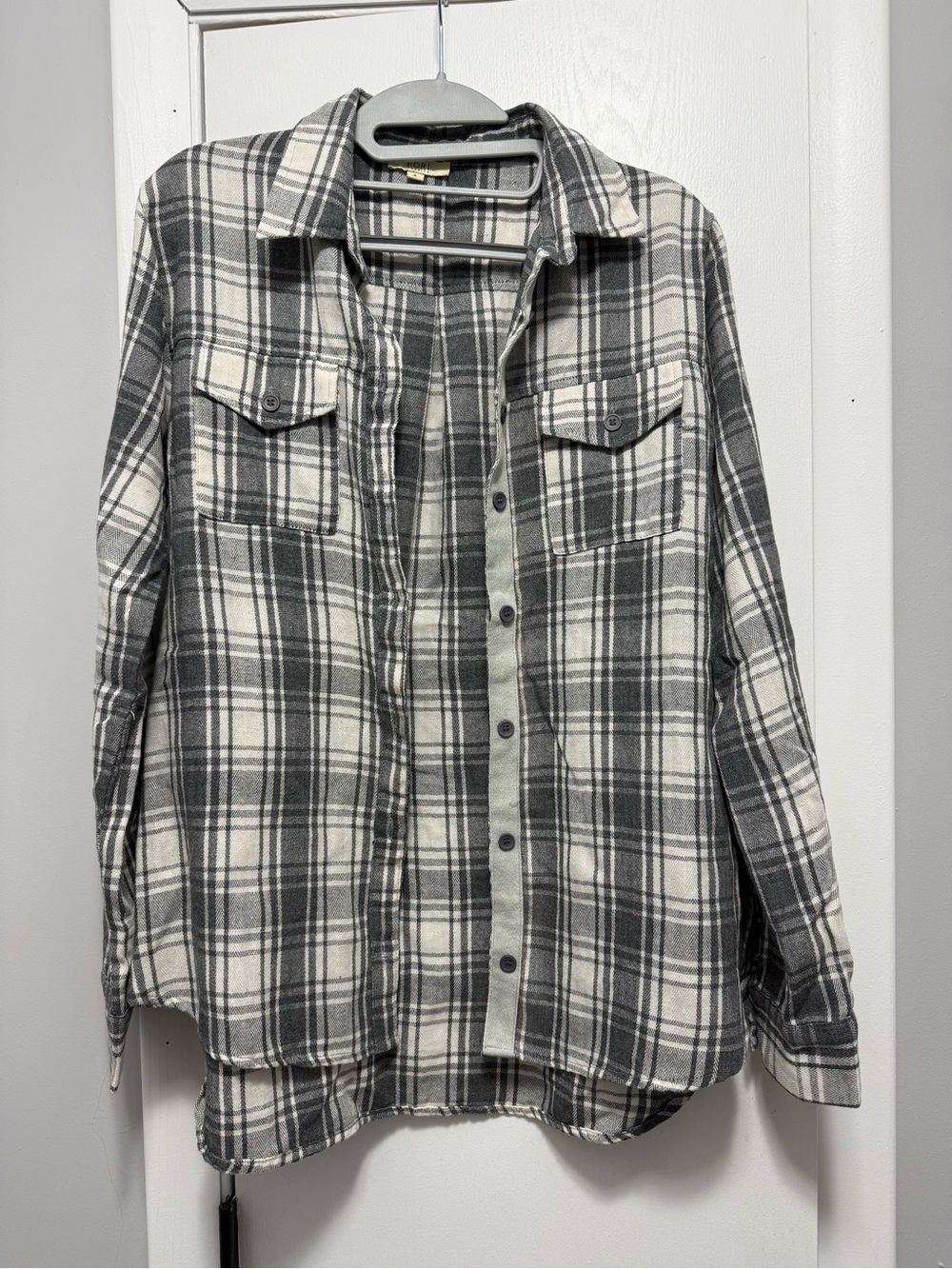 Kori Gray & White Plaid Casual Button-Down Shirt